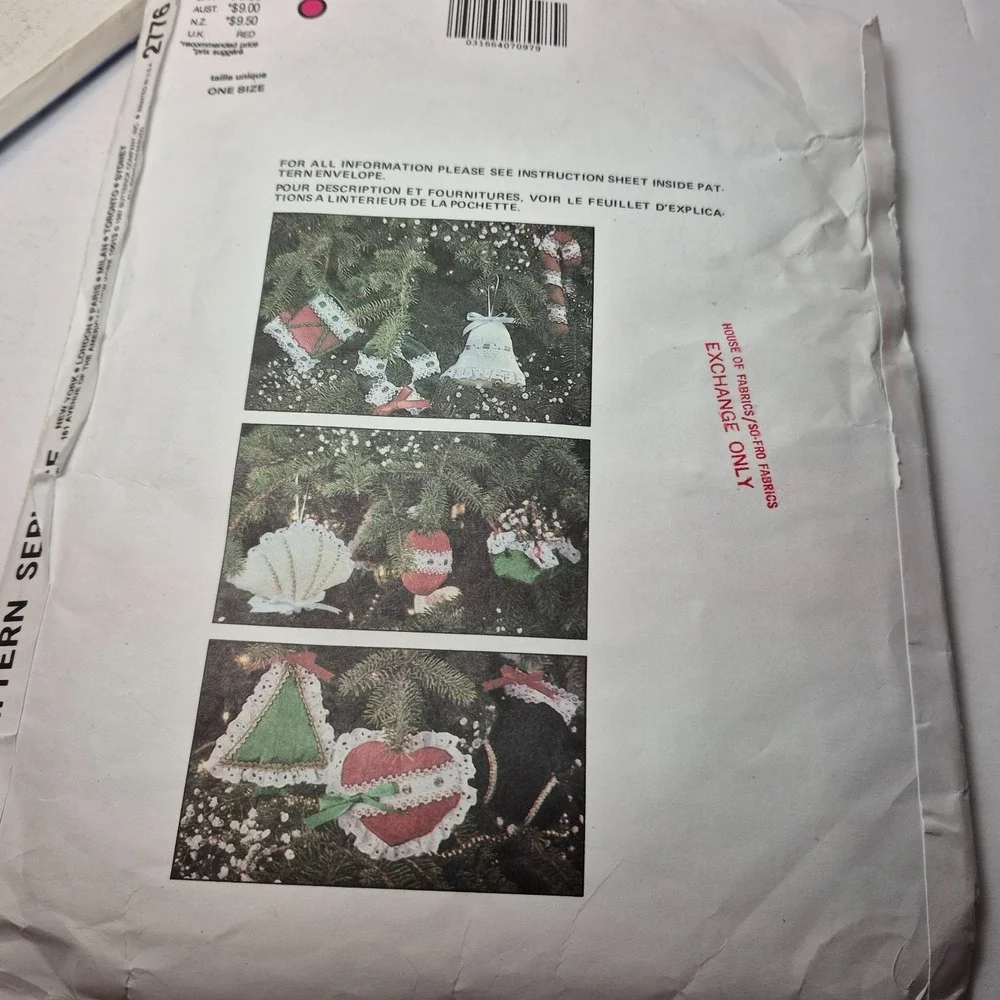 Vogue Patterns 537 and 2776 Christmas Ornaments Stockings Tree Skirt Angel Etc.